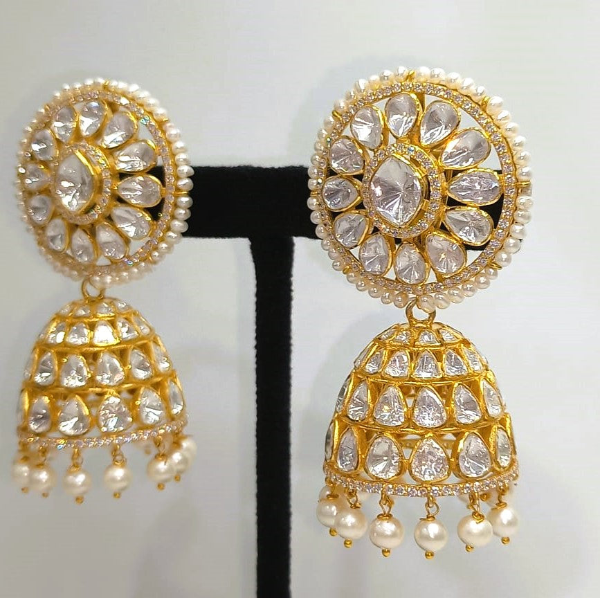 925 Silver Polki Jhumki Earrings