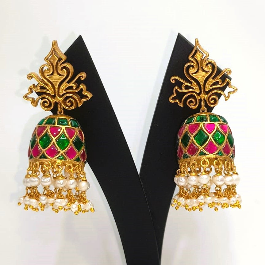 925 Silver South Kundan Jhumki Earrings