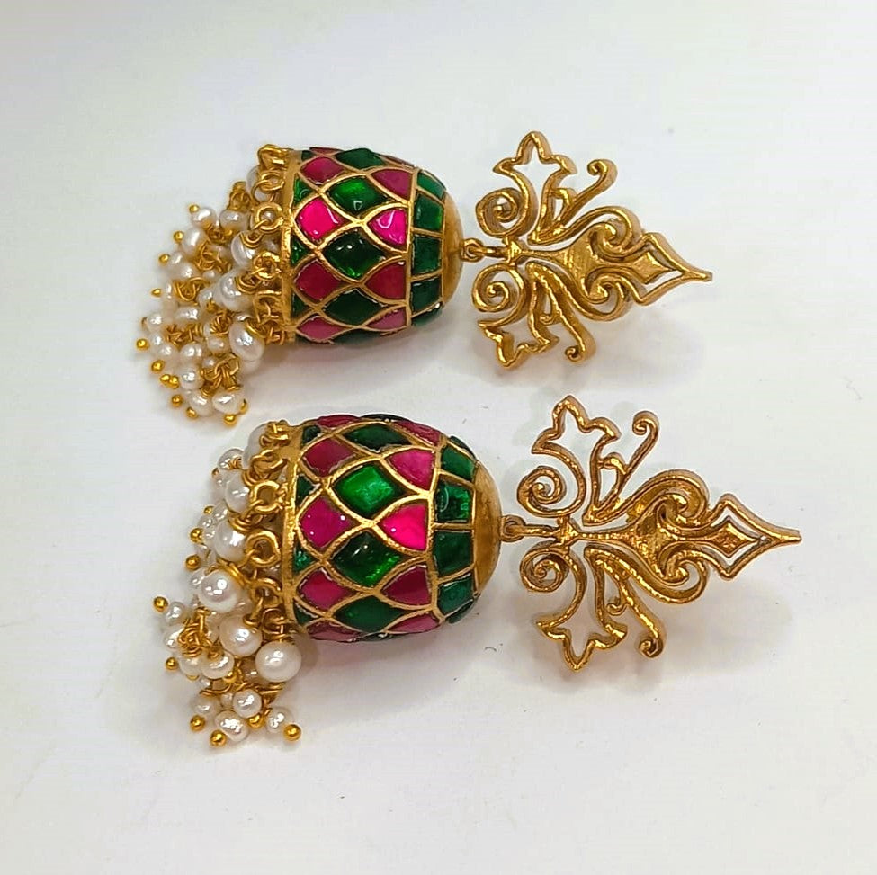 925 Silver South Kundan Jhumki Earrings