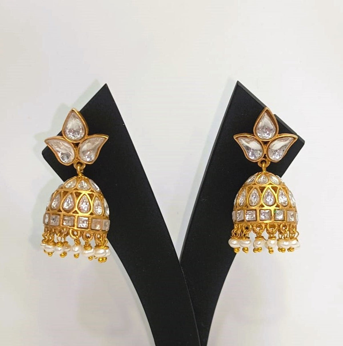 925 Silver South Kundan Jhumki Earrings