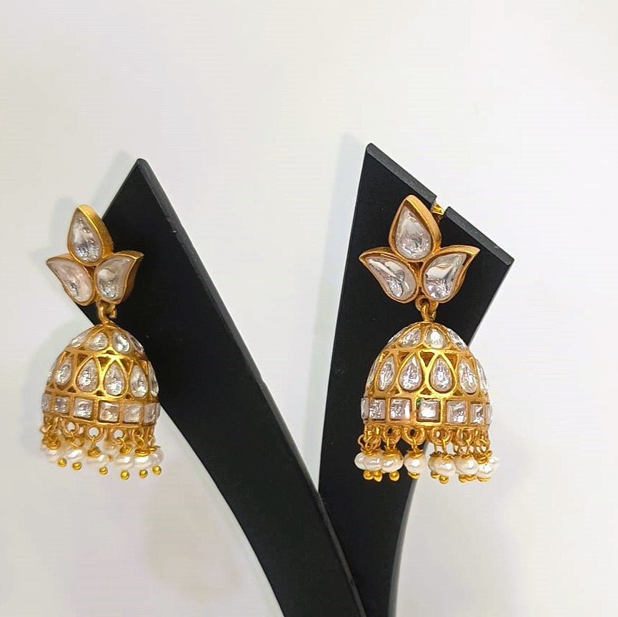 925 Silver South Kundan Jhumki Earrings