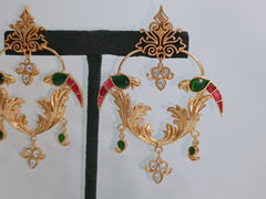 925 Silver Birds Theme South Kundan Earrings