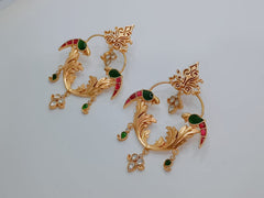 925 Silver Birds Theme South Kundan Earrings