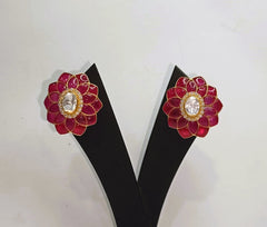 Polki Red Flower Silver Tops