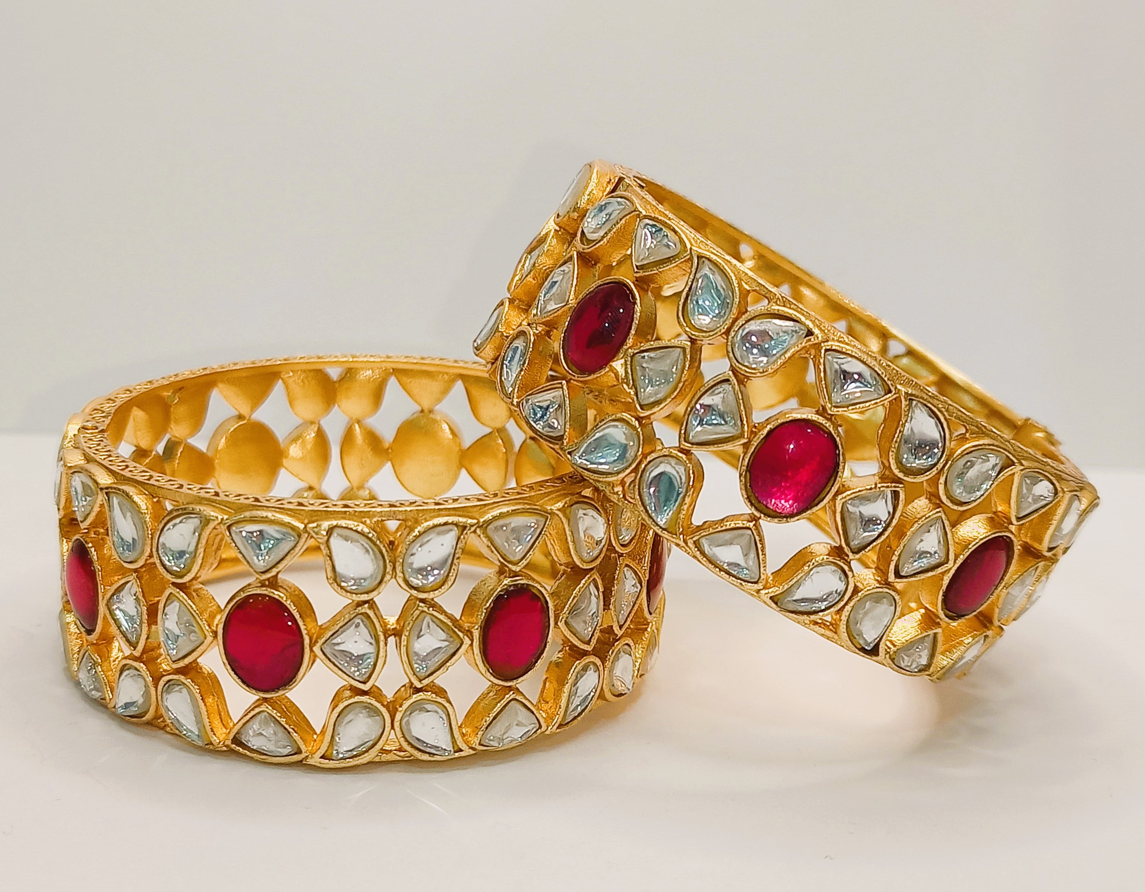 925 Silver South Kundan Bangles cum Bracelets