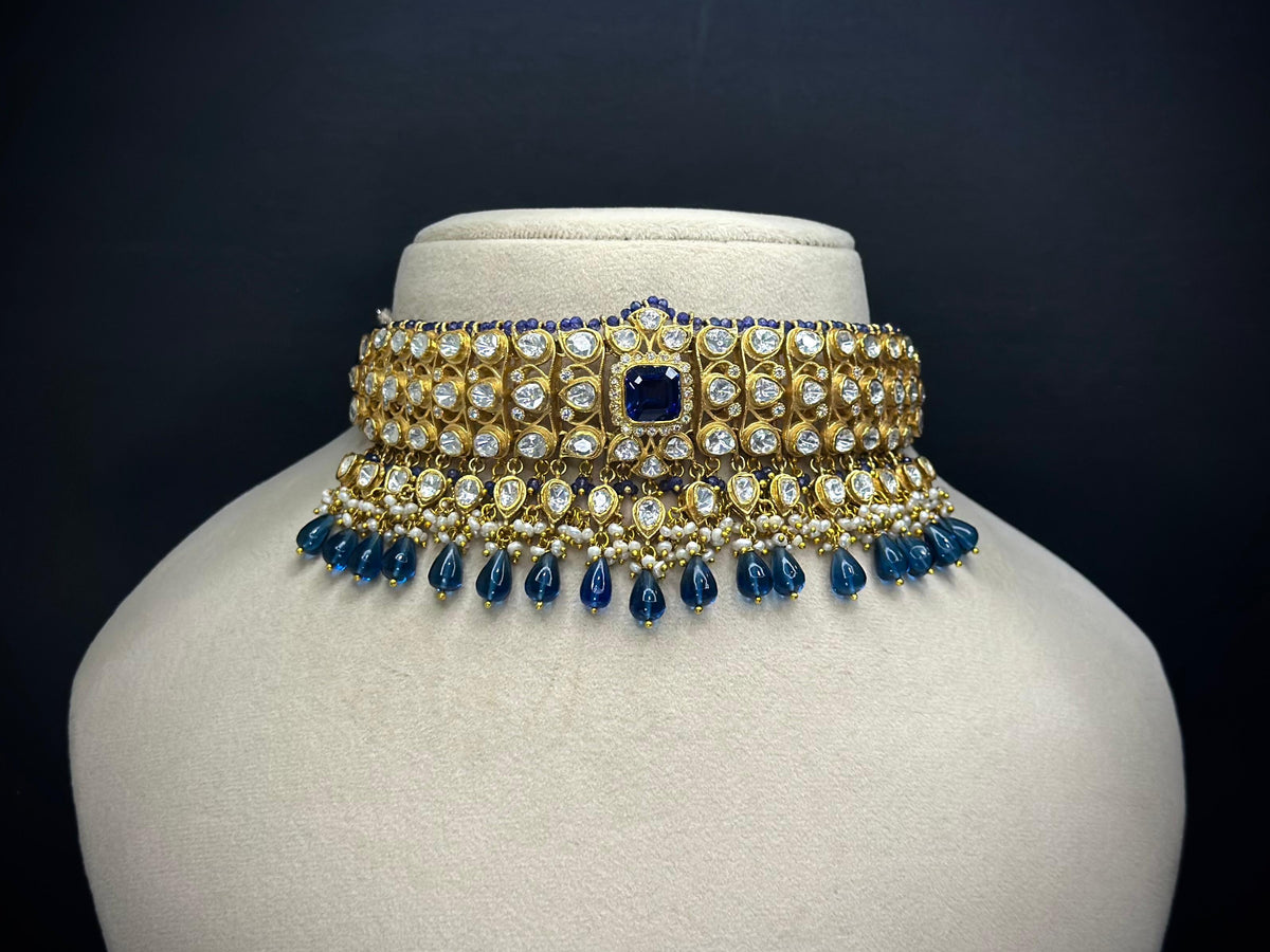 925 Silver Neel Rajsi Polki Choker Necklace Set