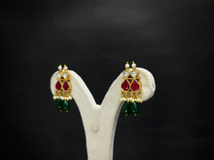 925 Silver Royal Kundan Jadau Polki Necklace Set with Green Drops