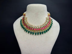 925 Silver Royal Kundan Jadau Polki Necklace Set with Green Drops
