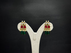 925 Silver Royal Kundan Jadau Polki Necklace Set with Green Drops