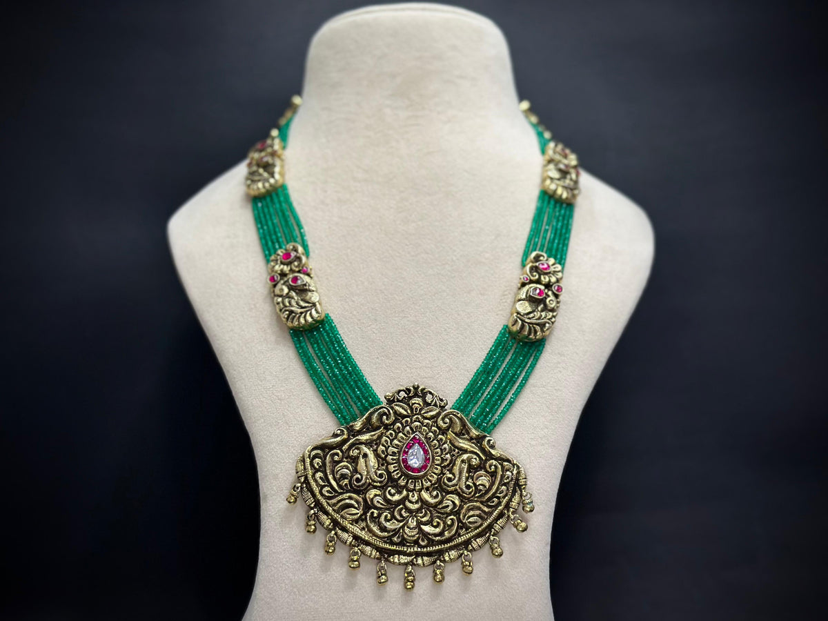 925 Silver Antique Peacock Chitai Rani Haar Necklace Set
