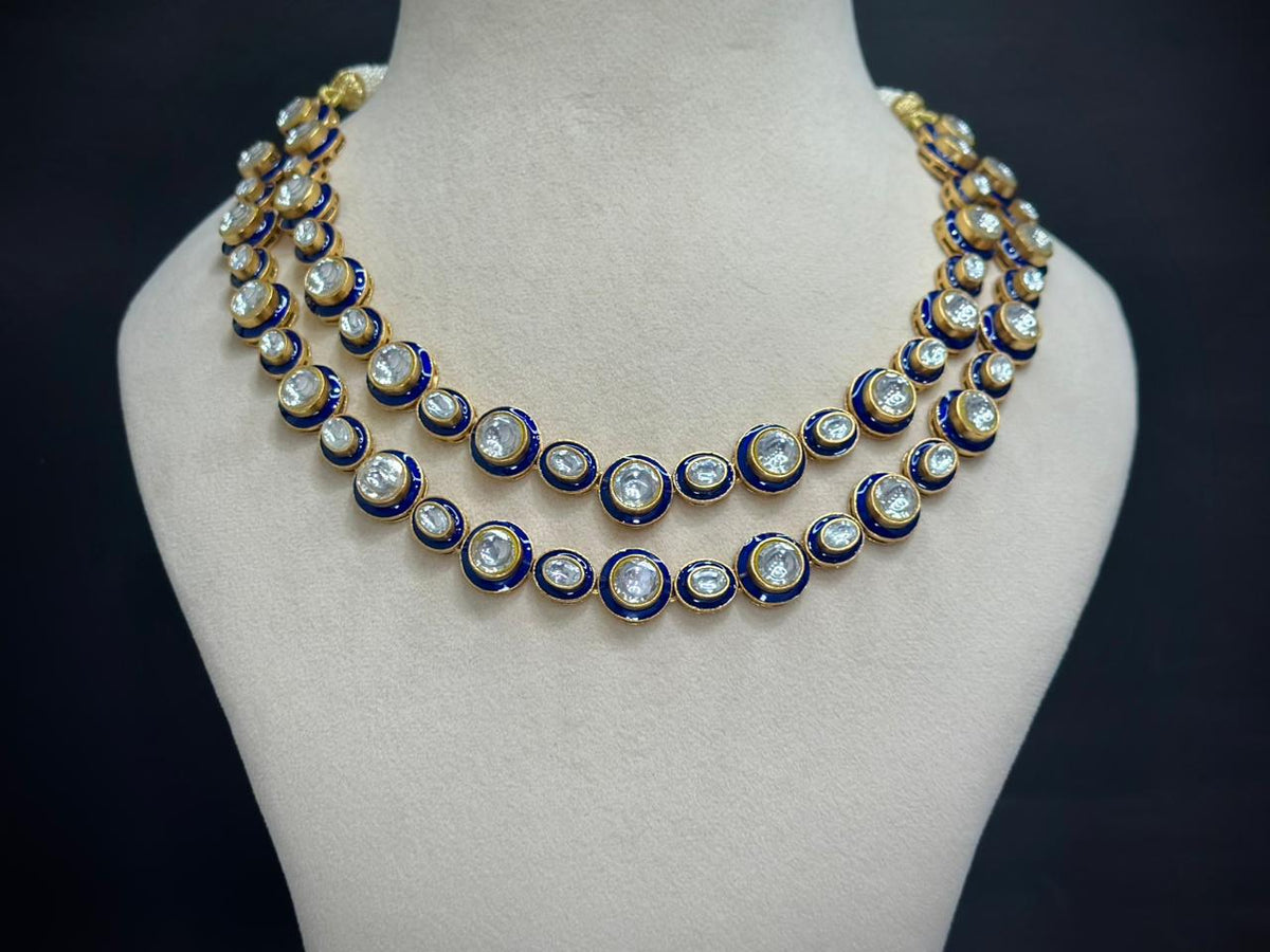 Blue Meenakari Kundan Polki Layered Necklace Set