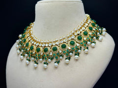 925 Silver South Kundan Polki Necklace Set