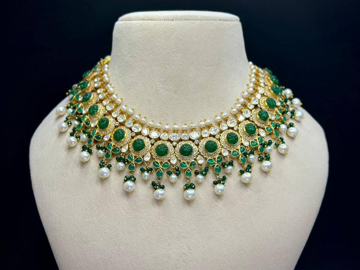 925 Silver South Kundan Polki Necklace Set