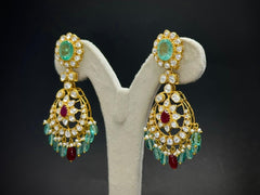 Bridal Moissanite Polki Statement Necklace Set with Turquoise Drops