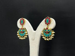 925 Silver Traditional Turquoise & Pink Kundan Jadau Choker Necklace Set