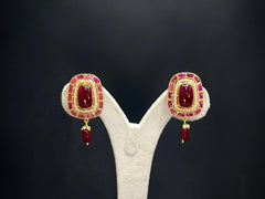 925 Silver Red Stone Open Setting Rani Haar Necklace Set