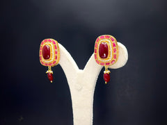 925 Silver Red Stone Open Setting Rani Haar Necklace Set