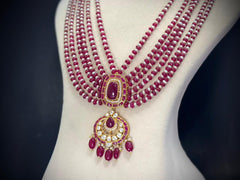 925 Silver Red Stone Open Setting Rani Haar Necklace Set