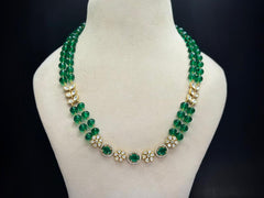 925 Silver Emerald Stone Floral Open Setting Necklace Set