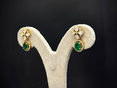 925 Silver Emerald Stone Floral Open Setting Necklace Set