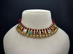 925 Silver Navratna Husley Traditional Necklace Set (24K Gold Plated)
