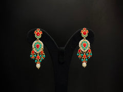 925 Silver Coral & Turquoise Kundan Jadau Choker Necklace Set (24K Gold Plated)