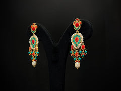 925 Silver Coral & Turquoise Kundan Jadau Choker Necklace Set (24K Gold Plated)