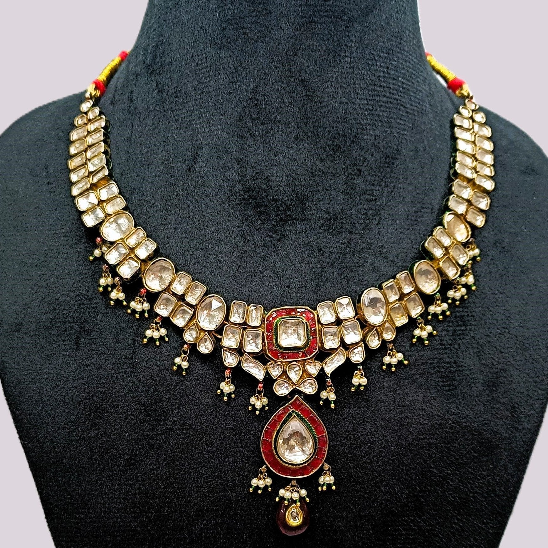 925 Silver Ahemdabadi Kundan Polki Necklace