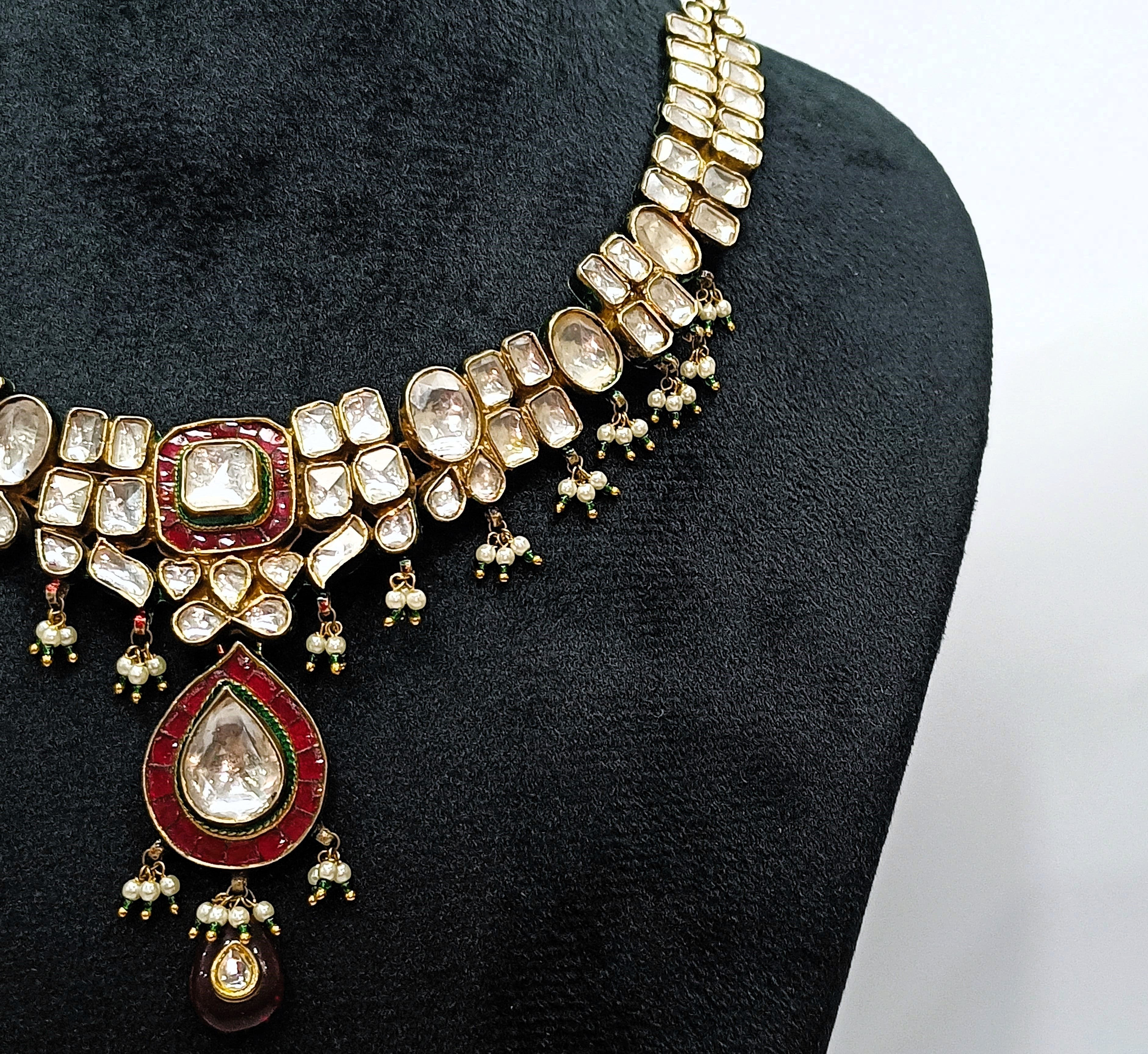 925 Silver Ahemdabadi Kundan Polki Necklace