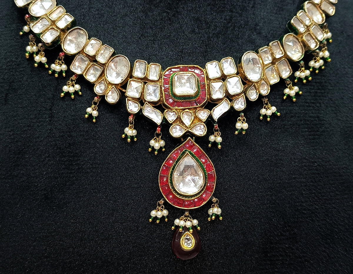 925 Silver Ahemdabadi Kundan Polki Necklace