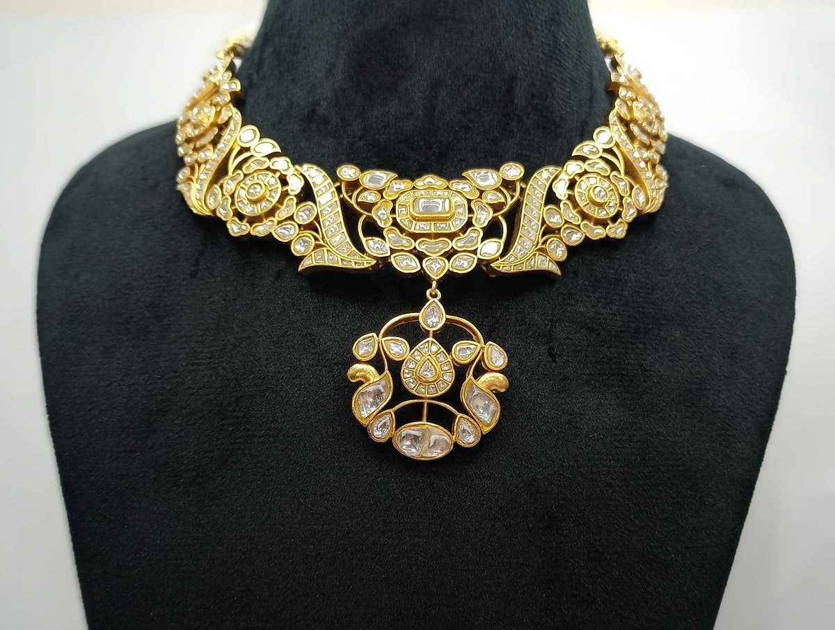 Gold Plated South Kundan Traditional Necklace Set with Earrings