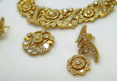 Gold Plated South Kundan Traditional Necklace Set with Earrings