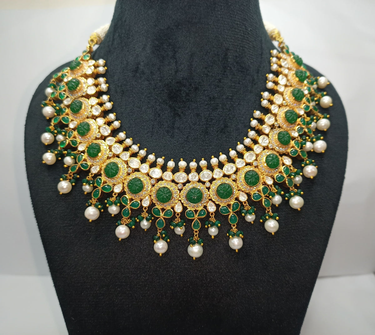 925 Silver South Kundan Polki Necklace Set