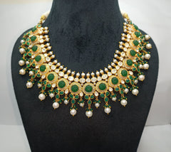 925 Silver South Kundan Polki Necklace Set