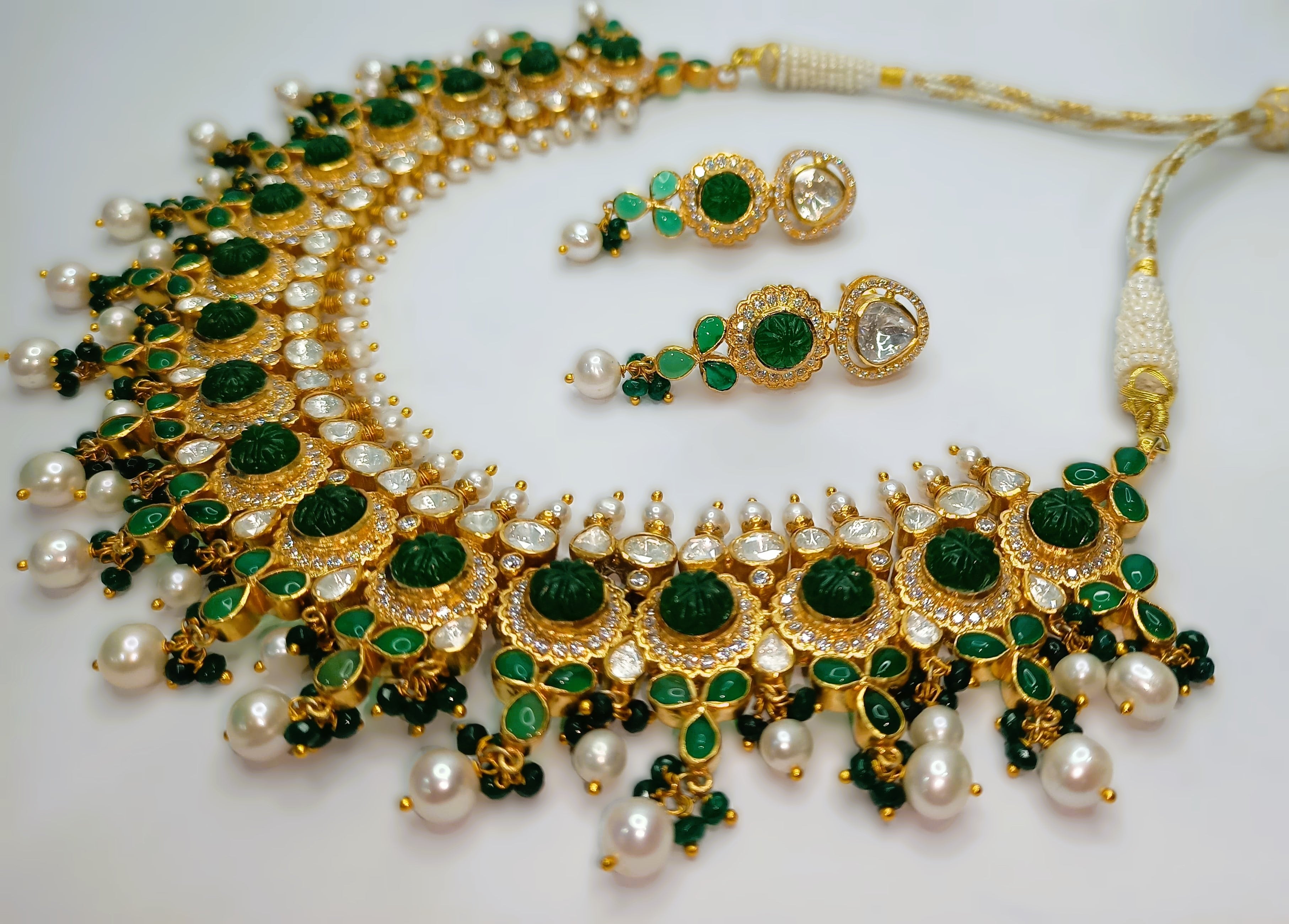 925 Silver South Kundan Polki Necklace Set