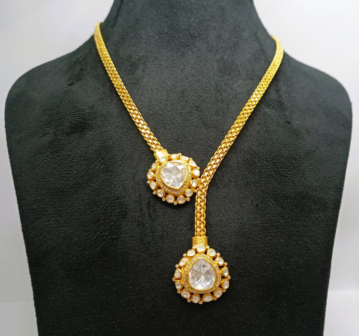 925 Silver Drop Polki Necklace Set