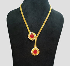 925 Silver Red Drop Polki Necklace Set