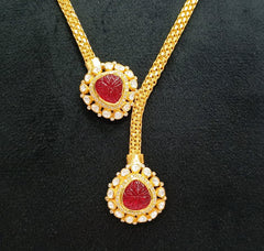 925 Silver Red Drop Polki Necklace Set