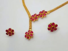 925 Silver South Kundan Pink Flower Necklace Set🌸