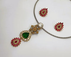 925 Silver South Kundan Contemporary Husley Necklace Set