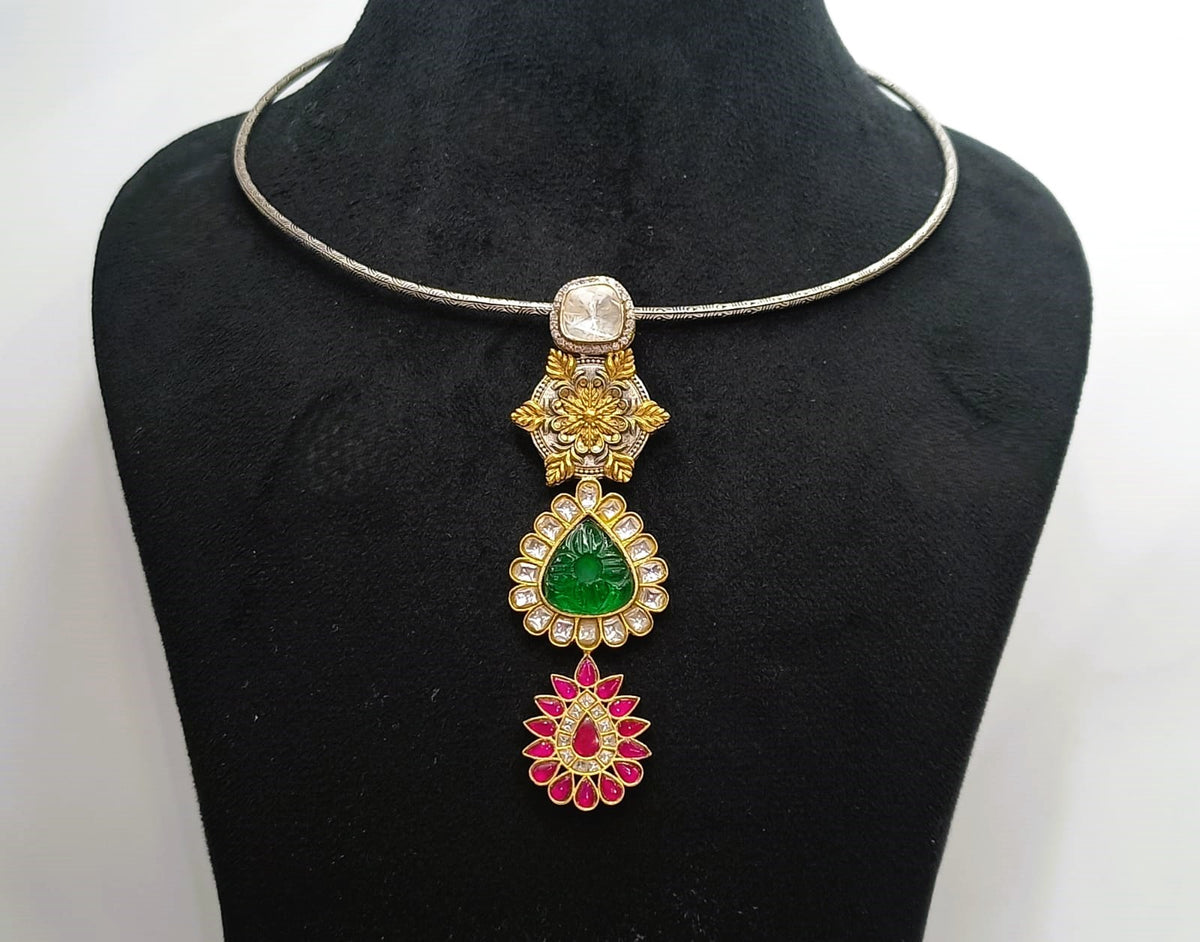 925 Silver South Kundan Contemporary Husley Necklace Set