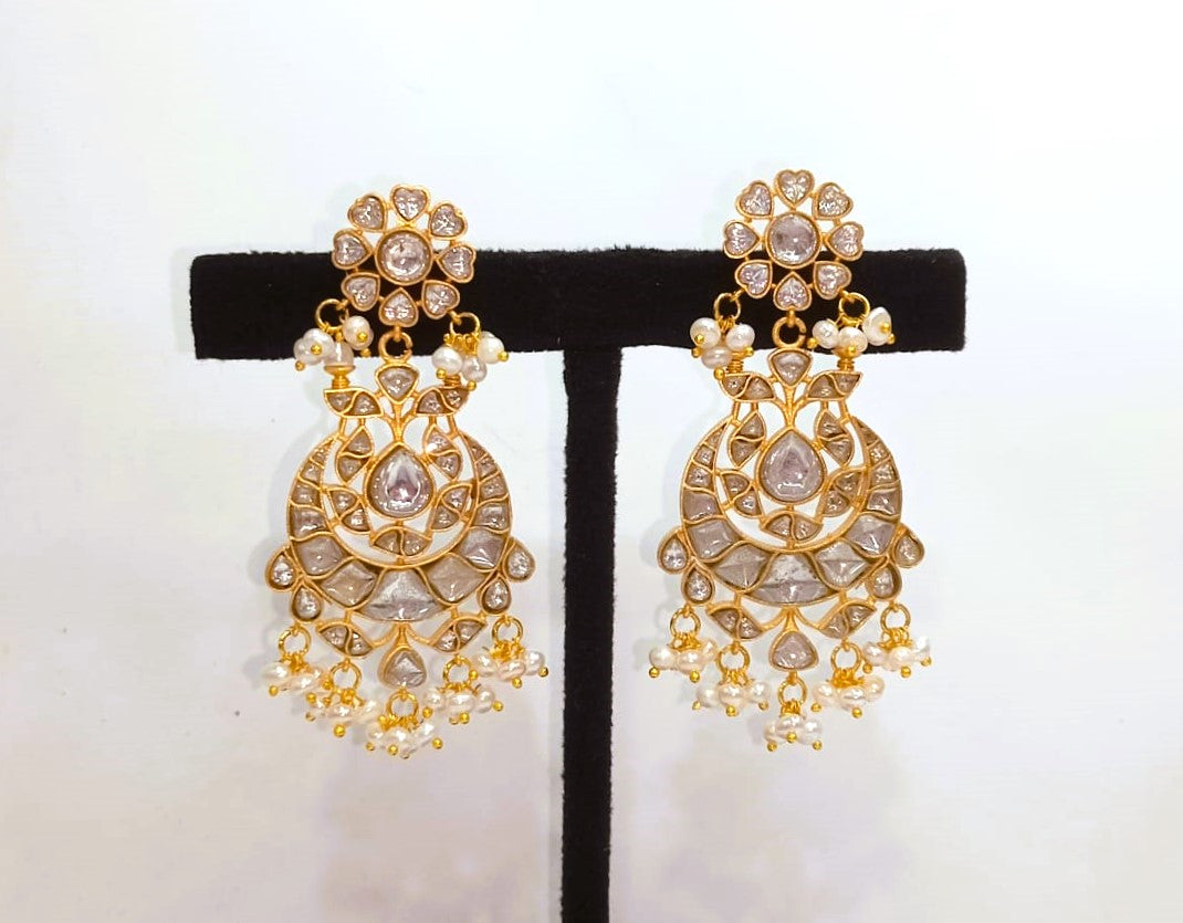 925 Silver Floral South Kundan Earrings