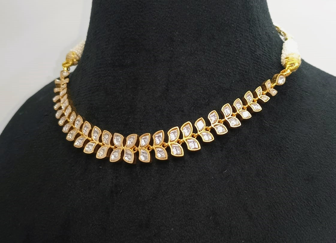 925 Silver South Kundan Floral Pattern Necklace Set