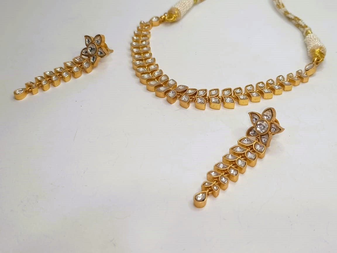 925 Silver South Kundan Floral Pattern Necklace Set