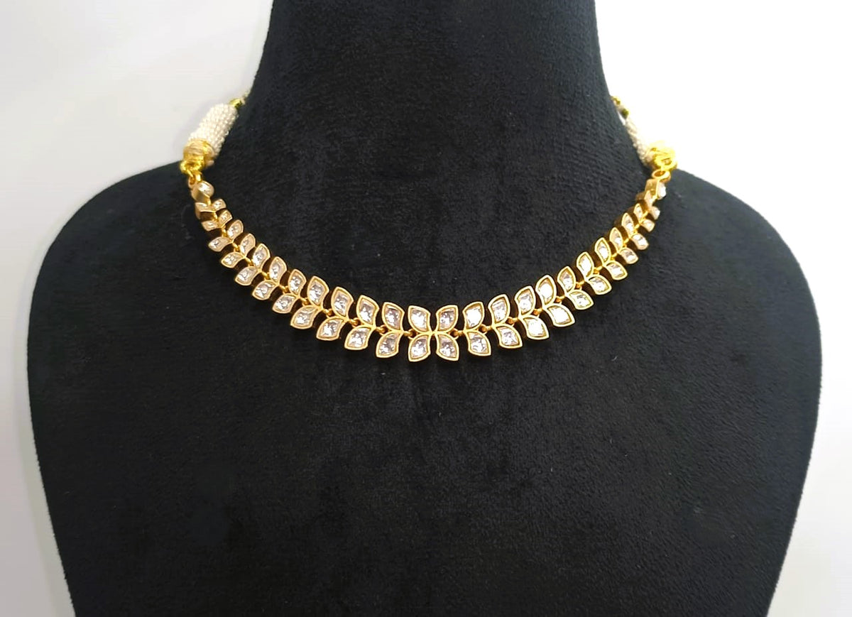 925 Silver South Kundan Floral Pattern Necklace Set