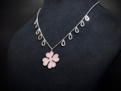 Floral Enamel Pendant Necklace — 925 Silver, White Gold Finish