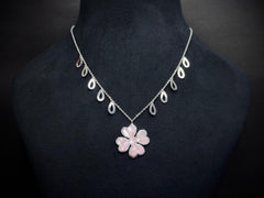Floral Enamel Pendant Necklace — 925 Silver, White Gold Finish