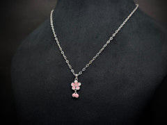 925 Silver Flower Pendant Set with Pink-White Enamel | Lightweight Floral Necklace – Manivar