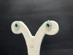 Emerald Star Pendant & Earring Set — 925 Silver, White Gold Finish