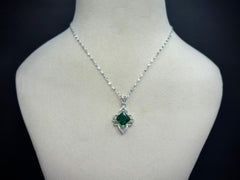 Emerald Star Pendant & Earring Set — 925 Silver, White Gold Finish